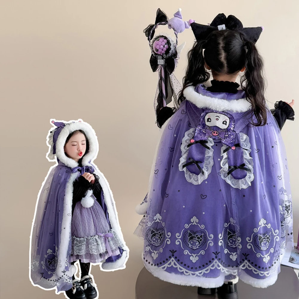 

Кавайное аниме Kuromi, детское платье Лолиты, плащ, косплей, платье принцессы для девочек, высококачественное праздничное платье, утепленная пышная юбка, подарок