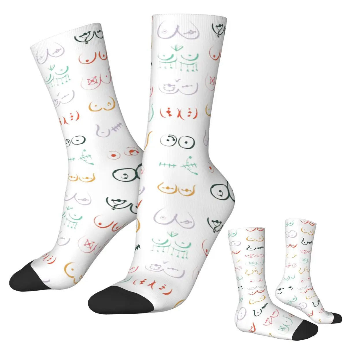 Meias de desenho de piercing de peitos pastel harajuku meias super macias durante toda a temporada meias longas acessórios para presentes de natal unissex