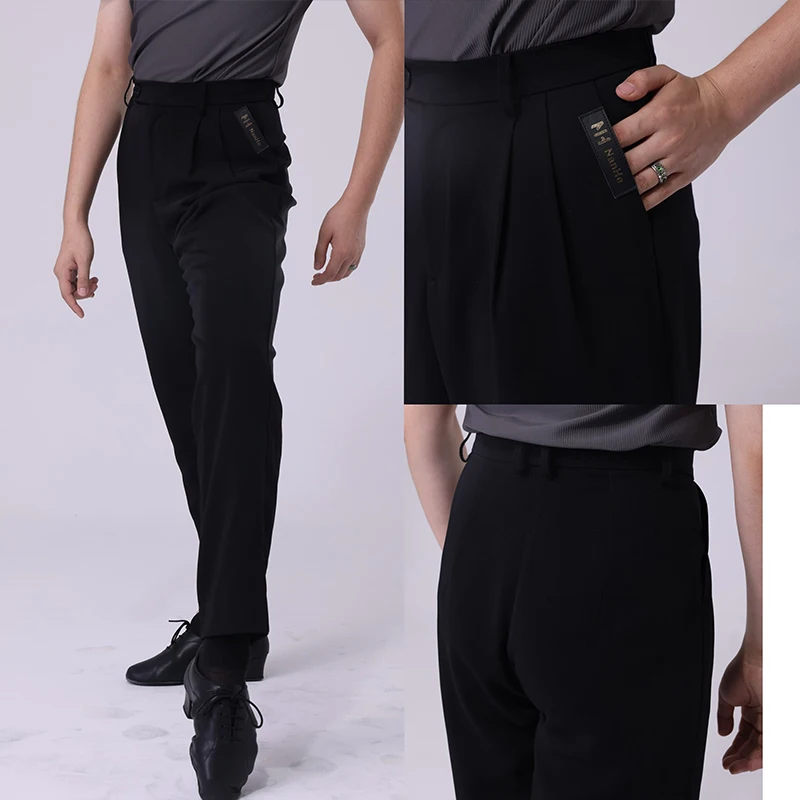 

Men Black Latin Dance Trousers Adult Male Cha Cha Rumba Salsa Ballroom Dance Clothes Latin Practice Competition Pants DNV24398