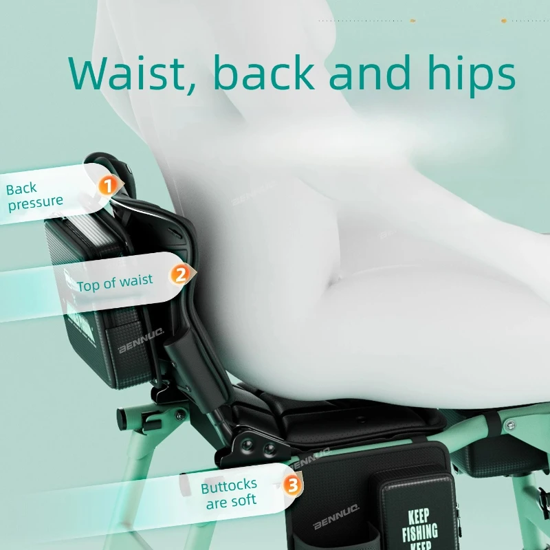 Breathable Ergonomic Fishing Chair, U-Shaped Foldable Seat Built with Lumbar Support, Sturdy All-Terrain Portable Chair for Long