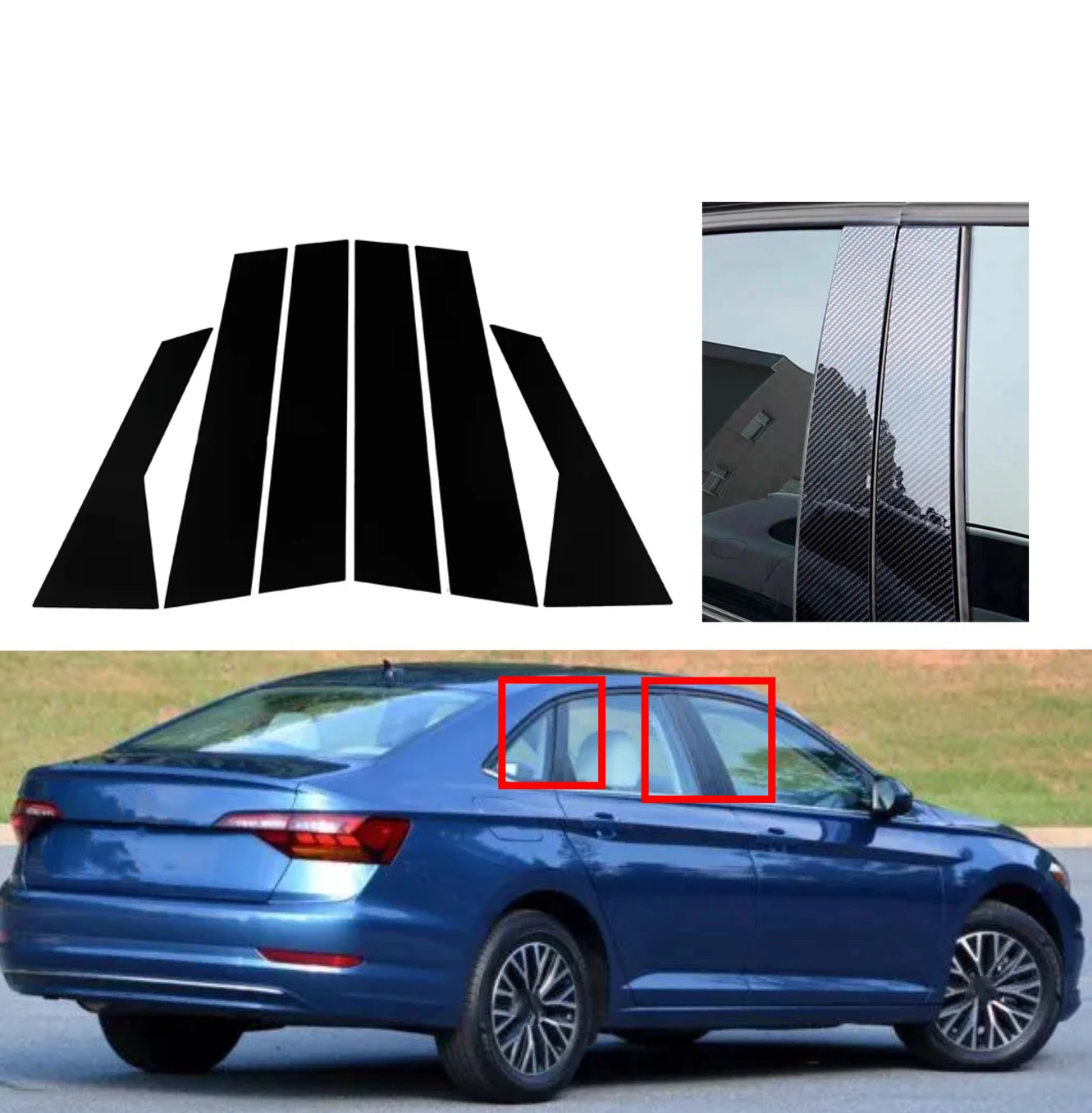 

Glossy Black Pillar Posts Sticker Fit For VW Jetta 2019 2020 2021Car Window Trim Cover Decoration Door Decal Auto Accessories