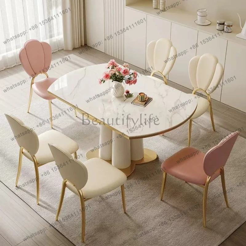 LJY Luxury Cream Style Rock Slab Dining Table Modern Simple Retractable Folding Square and Round Dining Tables and Sets of 6 Cha