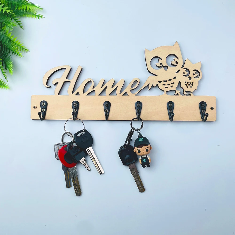 Wood Key Hooks Holder for Wall Decorative Entryway Welcome Home Sign Key Hanging Hangers Wall Mounted Wall Decoration