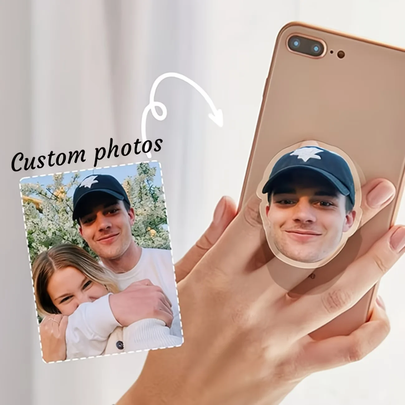 Personalized Custom Phone Stand, Can Print Photos, Fun Pet-Themed Teacher Back-To-School Gift, with Large Human Face Transparent Design, Create a Unique Phone Stand