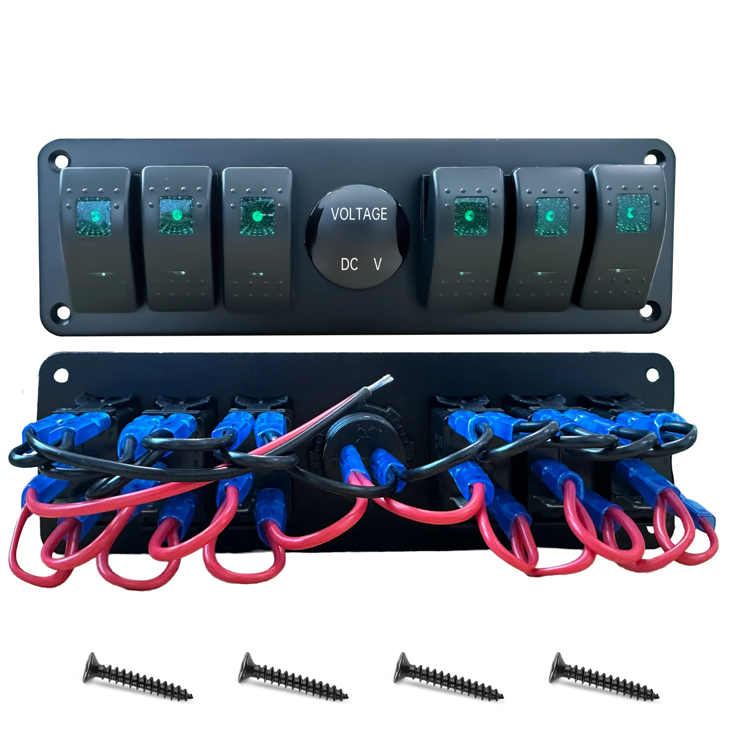 

6-Gang Rocker Switch Panel with Voltmeter, 12V Car Modification Switches for SUV RV UTV Automotive, Easy Install