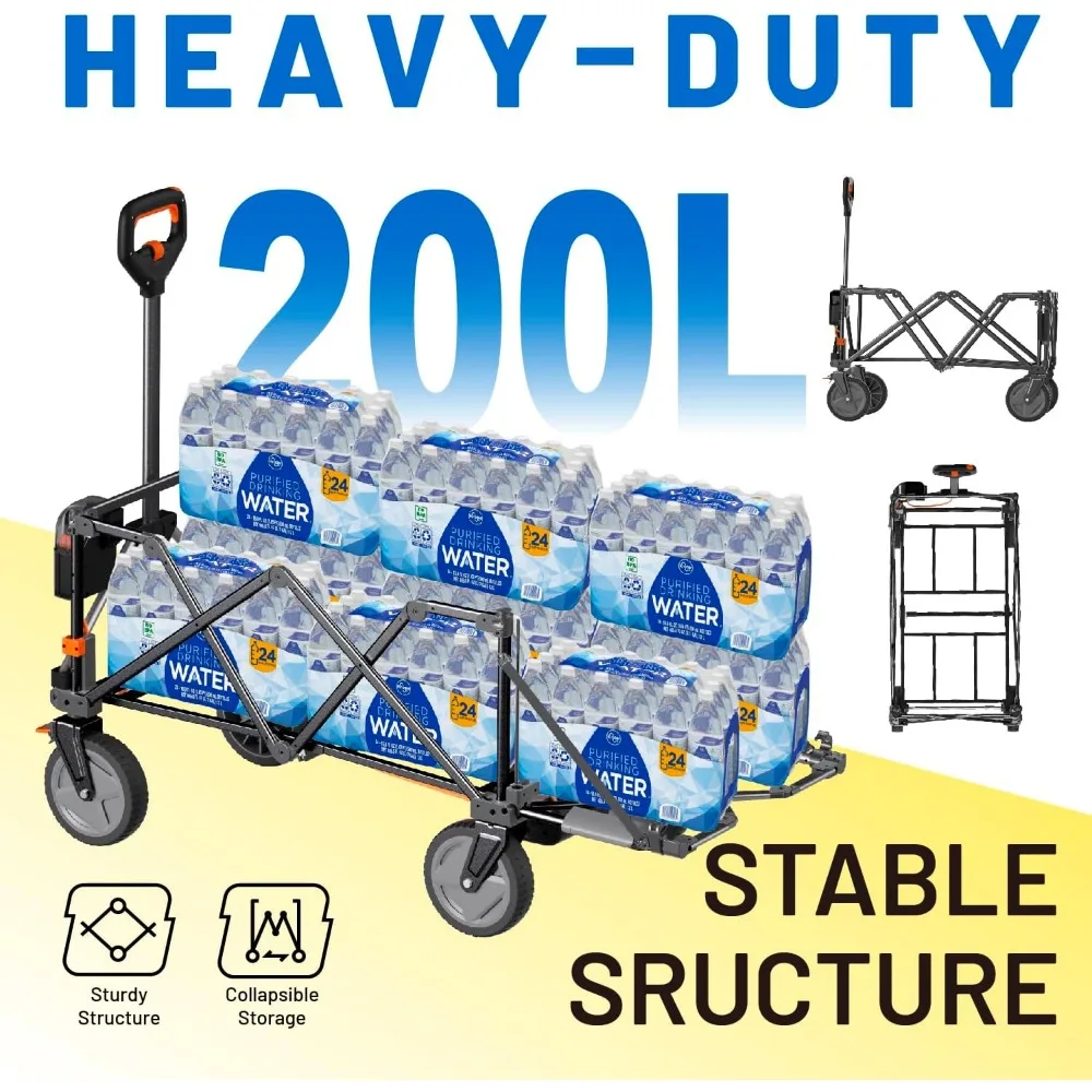 Carro utilitario eléctrico con batería con ruedas todo terreno, capacidad de 200 litros, capacidad de carga de 300 libras, velocidad variable, pesado