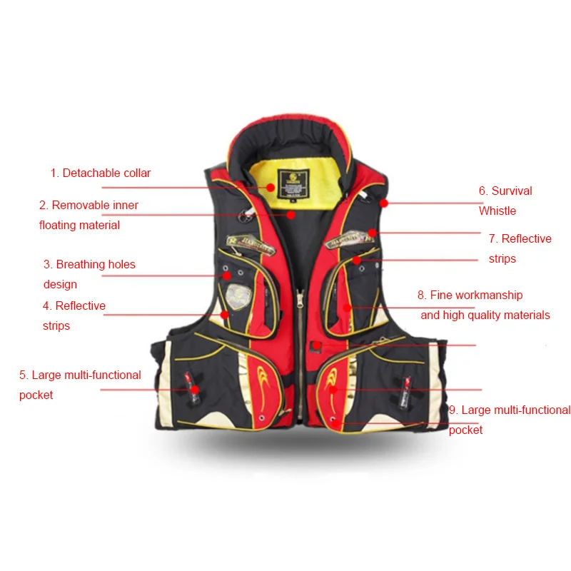 Imagem -04 - Coletes Salva-vidas Pesca Profissional Marca Life Vest com Espuma Epe Destacável 250lbs Alta Flutuabilidade Grande Bolso Whistle Surf 400d