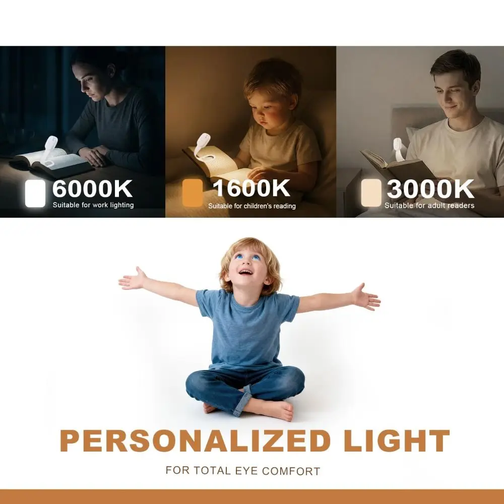 2-in-1 Clip-On Book Light with Dimmable Brightness Ultra-thin Mini Book Light Rechargeable Eye-Caring LED Reading Light Travel