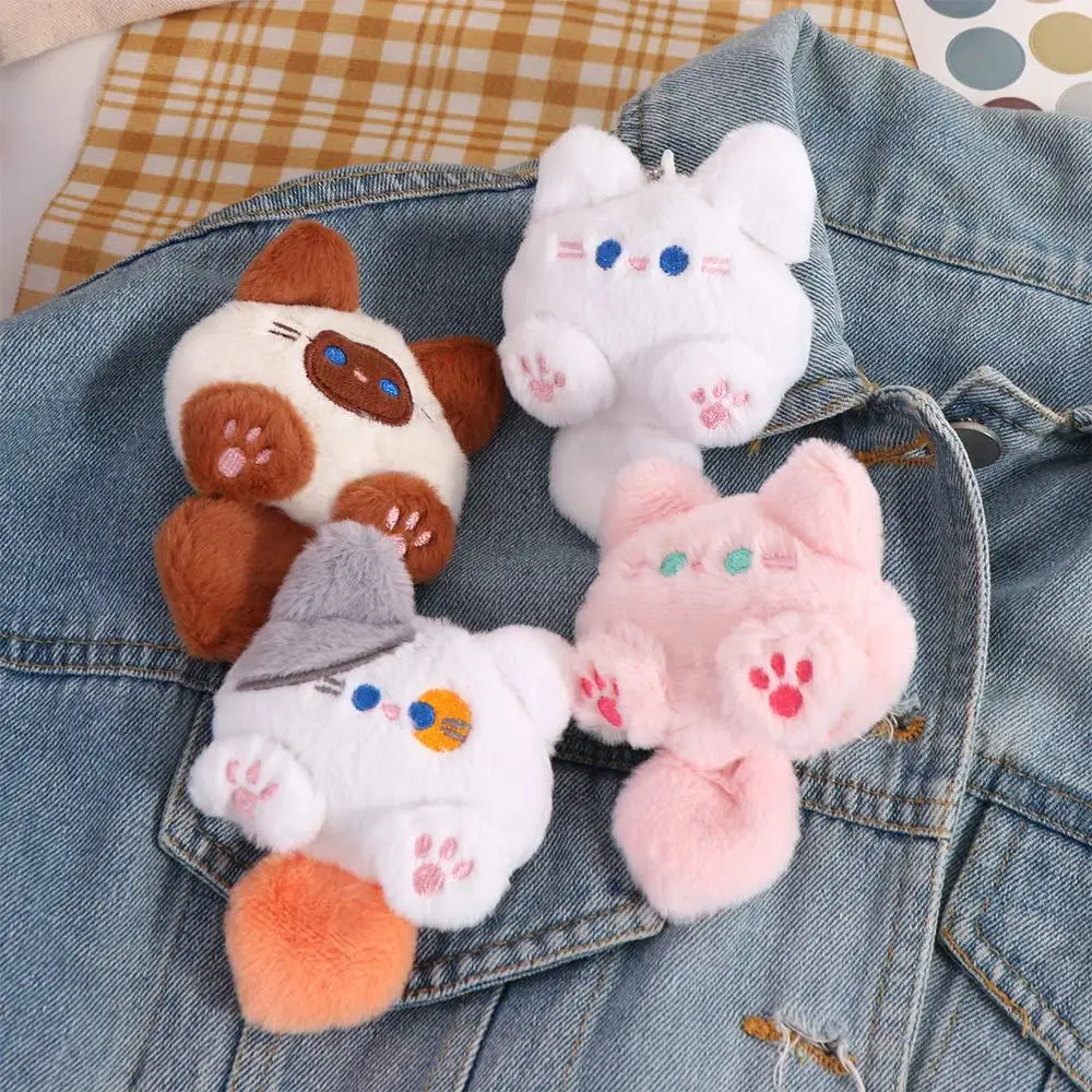 Kawaii Plush Brooch Coffee Cat Plush Keychain Stuffed Fluffy Cute Cat Plush Doll Soft Cartoon Animal Plush Key Chain Kid Girls