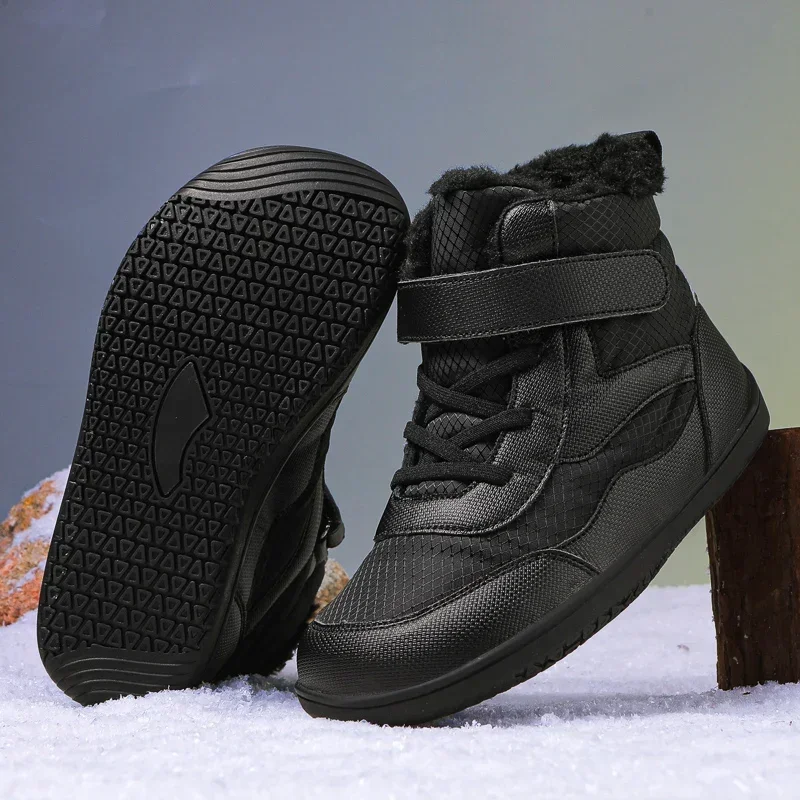 Crianças botas descalças dedo do pé largo à prova dwaterproof água sapatos de neve de inverno para meninos meninas tempo frio quente tênis antiderrapante andando apartamentos casuais