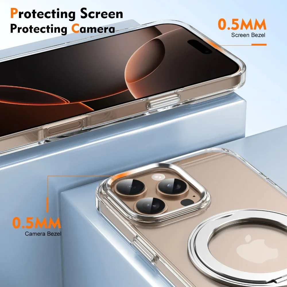 Luxe 360° ° Metalen Auto Ring Houder Helder Magnetische Case voor IPhone 17 16 15 14 Plus 13 12 Pro Max Draadloze Lading bescherming Cover