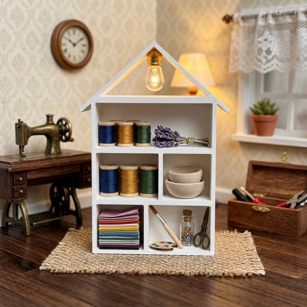 1pc Miniature House-Shaped Miniature Display Shelf, Multi-Purpose Tiny Bookshelf for Mini House Furniture Accessories view 3