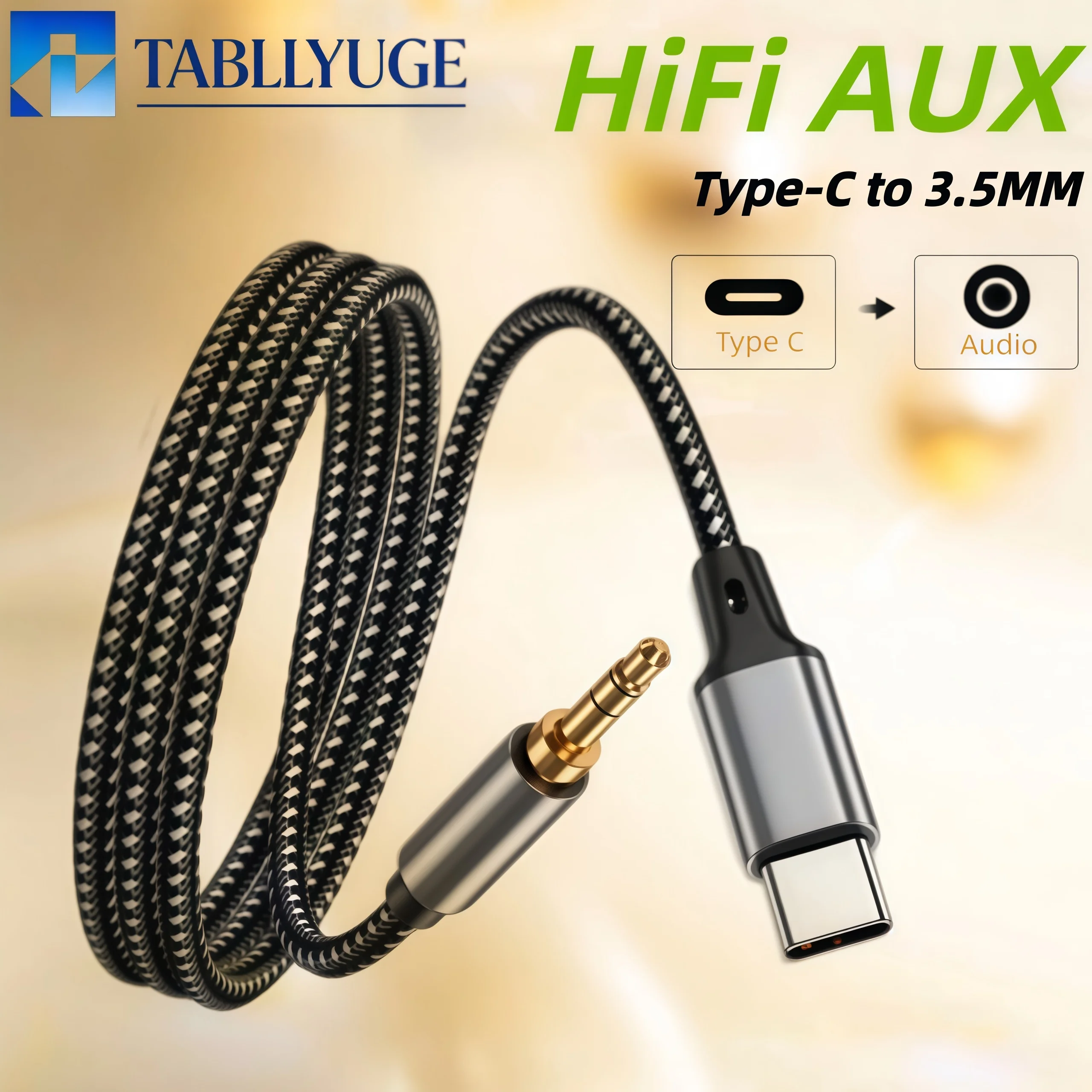 1m 1.5m 2m USB Type C To 3.5Mm Jack AUX Cable DAC USB-C Audio Adapter for Phone Headphones Car HIFI Stereo Sound Audio Connector