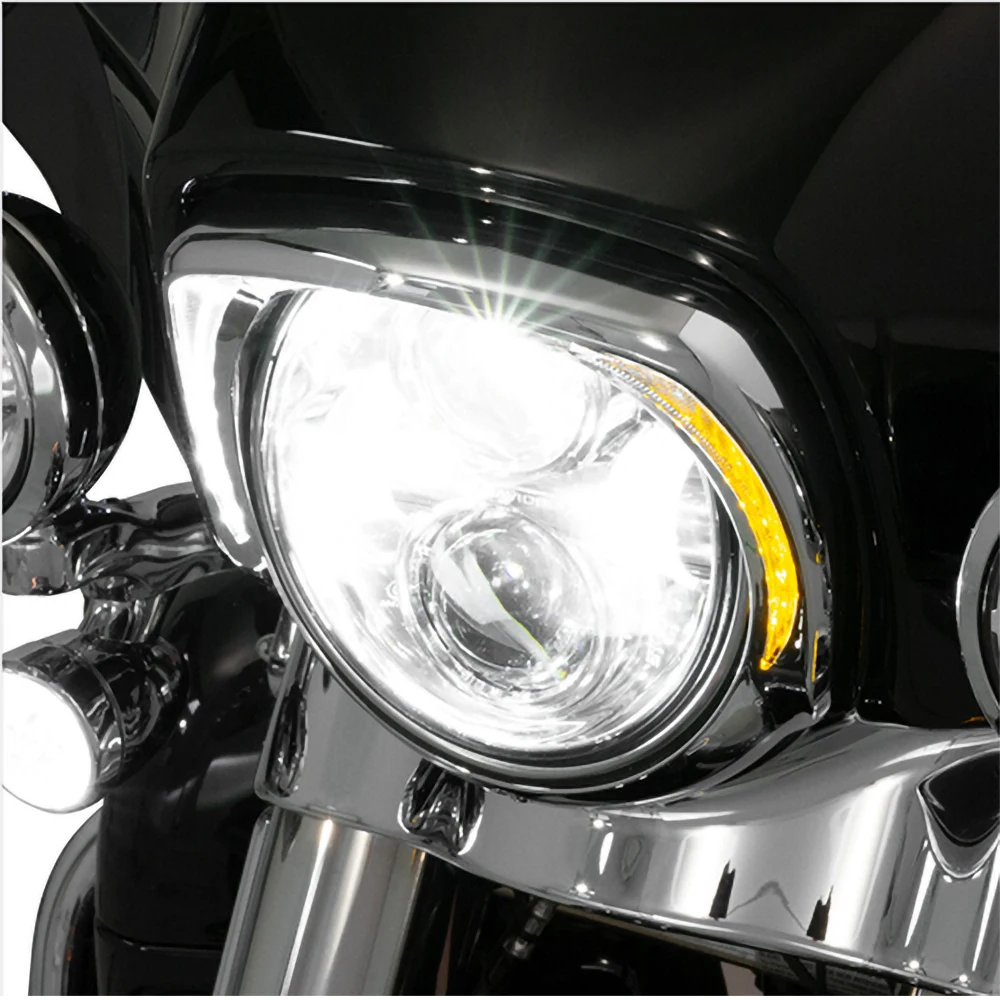 With Amber Turn Signal LED Headlight Bezel Visor Trim Ring For Harley CVO Touring Electra Glide Street Glide Tri Glide 2014-Up