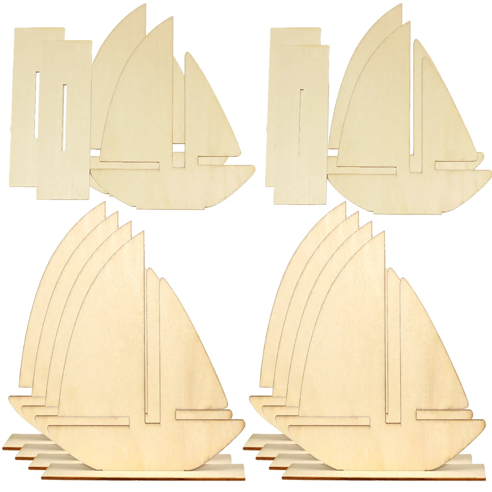 

10 Pcs DIY White Embryo Sailboat House Embellishments Blank Wooden Slices Rustic Hollow Out Unfinished Cutouts