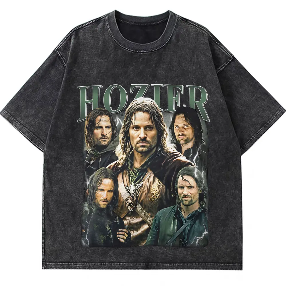 เสื้อยืดฮิปฮอปผู้ชายและผู้หญิง เสื้อยืดโอเวอร์ไซส์แบบฟอกสี เสื้อยืด Hozier Unreal Unheart Tour เสื้อยืดแฟชั่นสไตล์เรโทรฟอกสี เสื้อยืด y2k