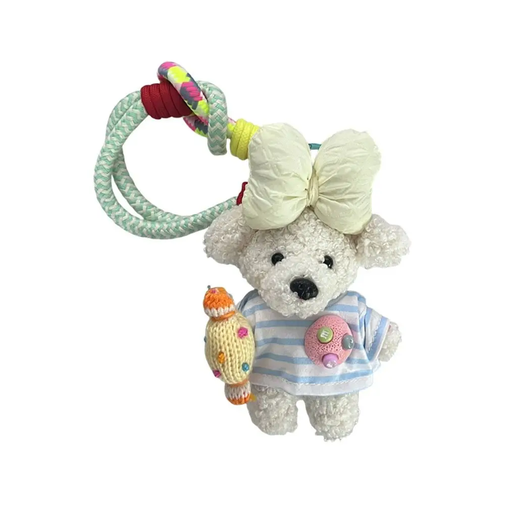 新しい可愛い漫画風ドーパミン犬キーホルダー、ふわふわのリボンバッグチャーム、素敵な柔らかいぬいぐるみ子犬ペンダント、バッグペンダント