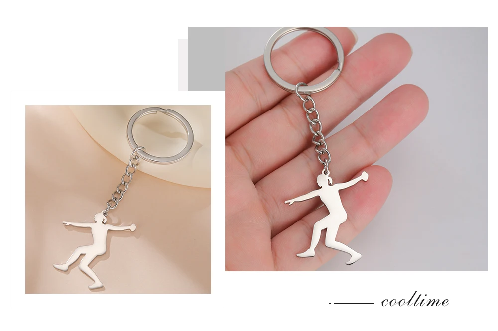 COOLTIME Discus Thrower Schlüsselanhänger Edelstahl Damen Shot Put Competition Athleten Mode Schlüsselanhänger Sport Schmuck Geschenk – Detail 8