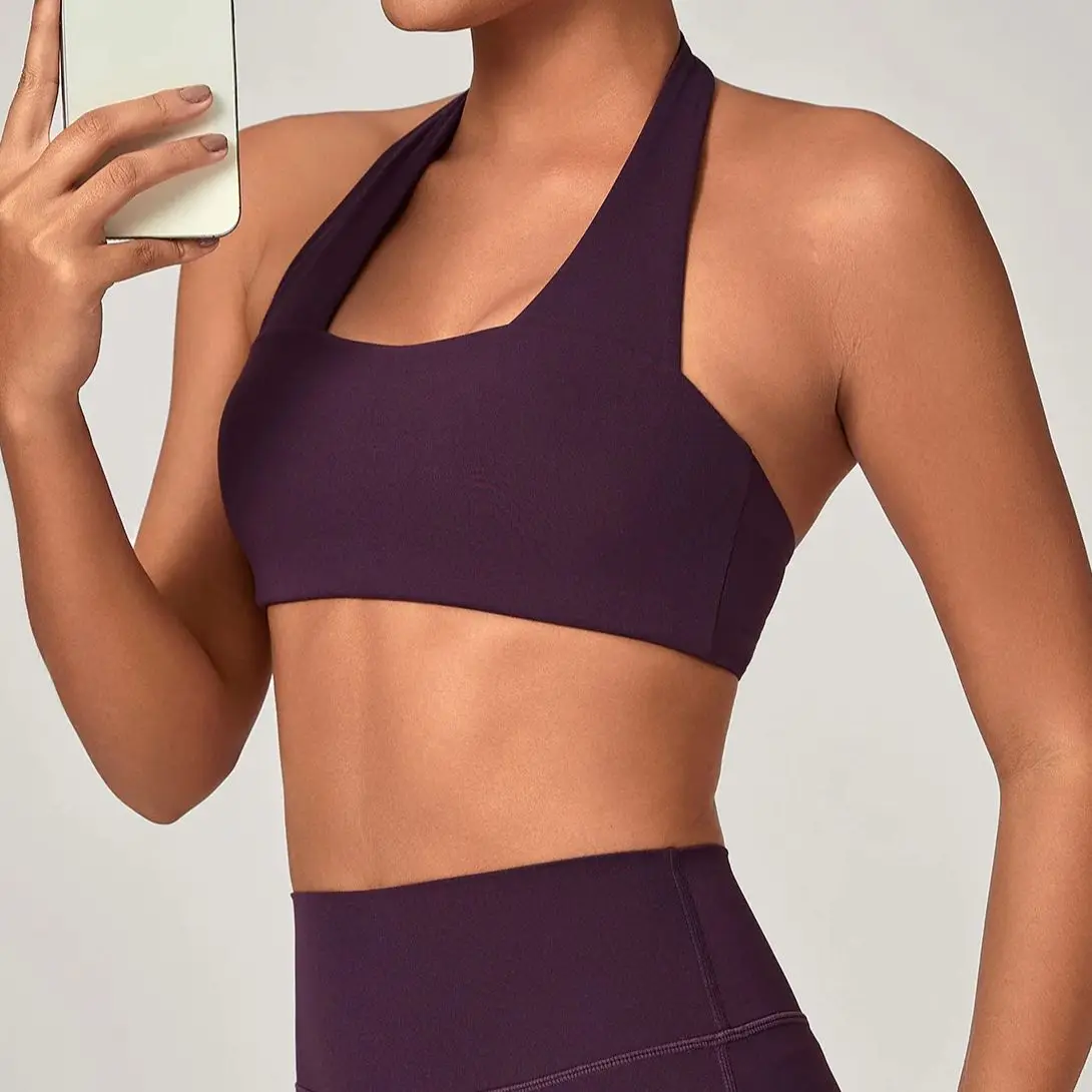 Ningyu Sports Breathable Hanging Neck Bra Sports Underwear Bra Open Back Fitness Yoga Bras Quick Dry Women Workout Gym Crop Top