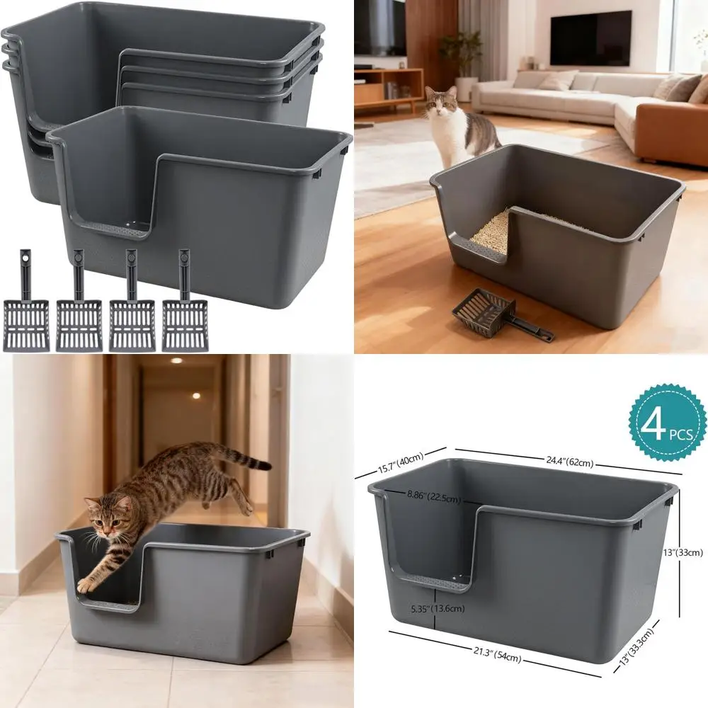 

Spacious High-Sided Anti-Splash Litter Box for Cats with Grey Open Top Design