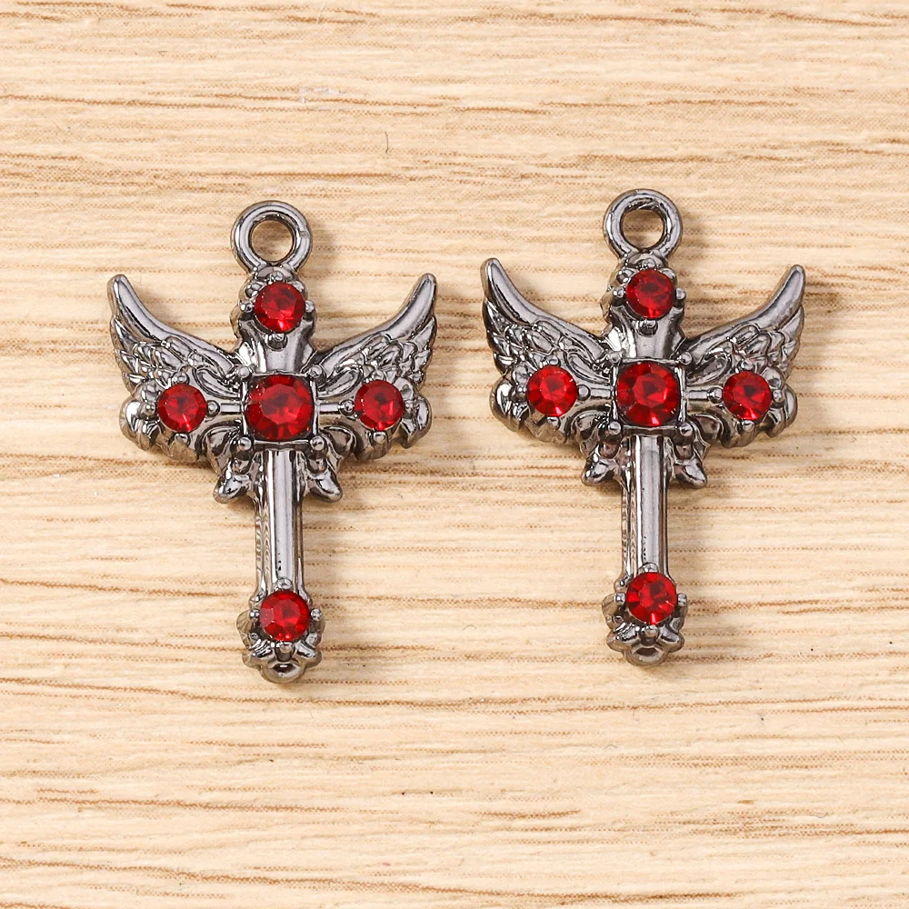 Tusember 5 Stück Gothic Kristall Flügel Kreuz Anhänger für DIY Schmuckherstellung Halskette Ohrringe Handgemachtes Kunsthandwerk – Detail 5