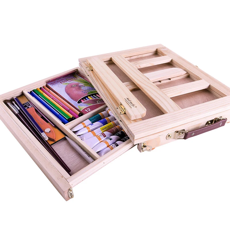 

Wooden Easel Painting Easel Artist Desk Easel Portable Miniature Desk Folding Easel Table Box Oil Paint Accessories Art Supplies