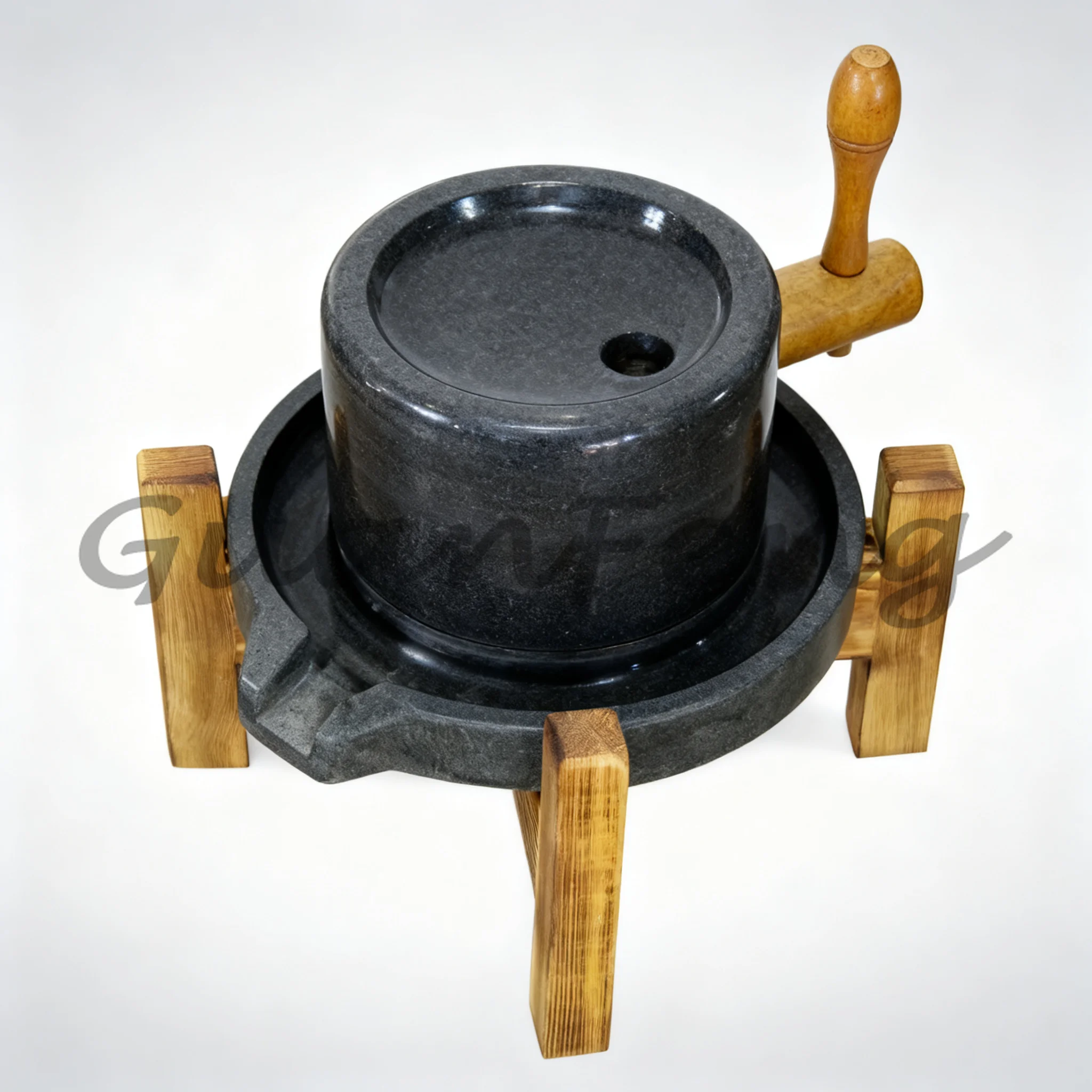 Portable 220V Household Stone Grinder, Handmade Small Stone Mill with Old Fir Frame for Soymilk