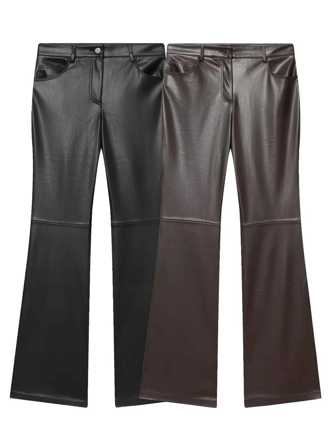 Outono couro do plutônio calças compridas femininas algemado emagrecimento perna alongamento calças casuais cintura alta zíper calças de perna reta