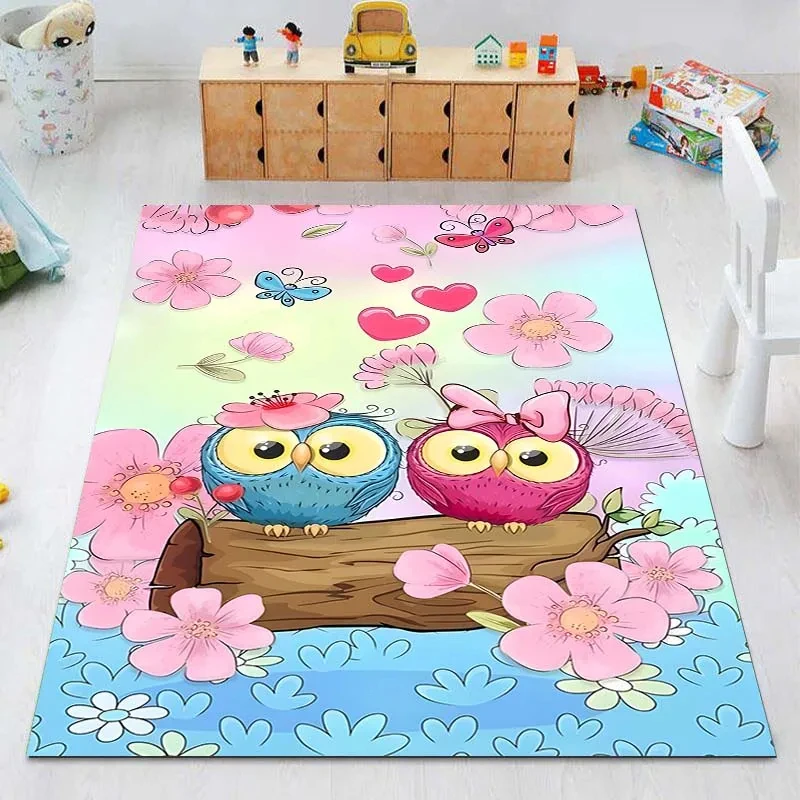 Cartoon Owl Couple Flowers Area Rug Lovely Animal Carpet Home Living Room Bedroom Floor Mat Kitchen Bathroom Door Mat Yoga Mats
