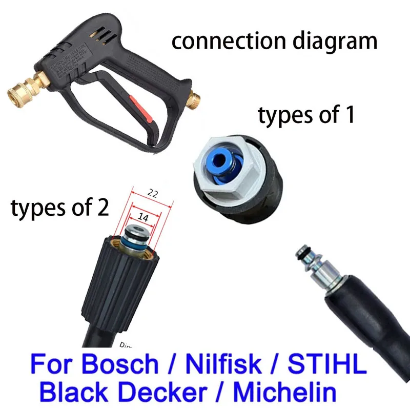 High Pressure Washer Hose Water Gun for Karcher Parkside Nilfisk Quick Connect Connector 5 Color Nozzle M22 Snow Foam Guns