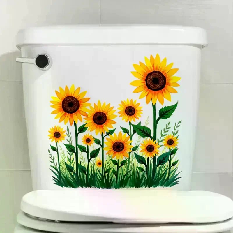 HOT!Plants Flowers Sunflowers Butterflies Wall Stickers Toilet Sticker Bathroom Toilet Cover Refrigerator Sticker Wc Decoration view 2