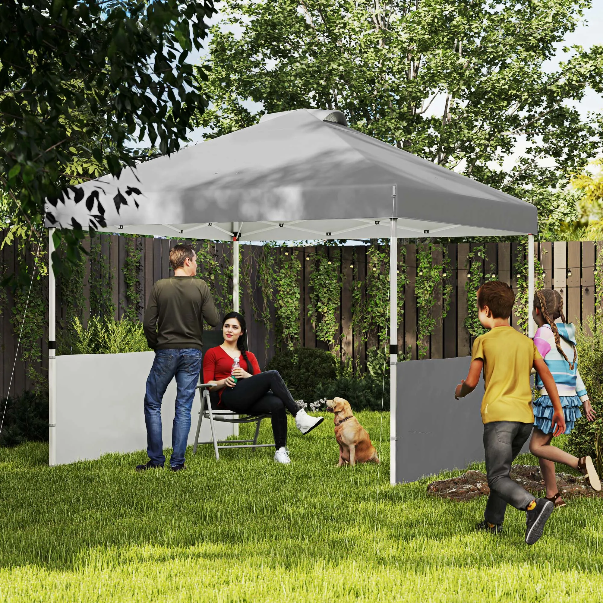 

10' X 10' Pop up Canopy Tent with 2 Half Sidewalls, Dark Gray