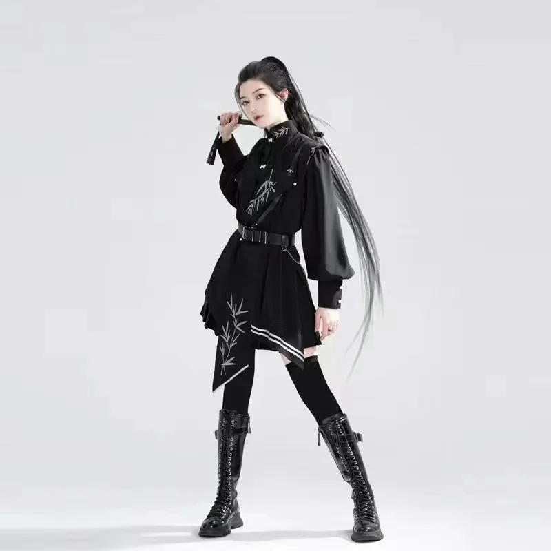 Neutral Style Han Element Robe Men Women New Chinese Tang Costume Vintage Niche Dark Black Fashion Couples Shirt Clothing