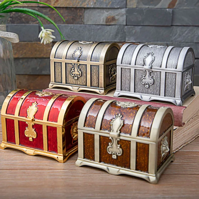 Metal Jewelry Box. Desktop Storage European Classical Treasure Chest. Zinc Alloy Jewelry Box Home Flip Storage Box