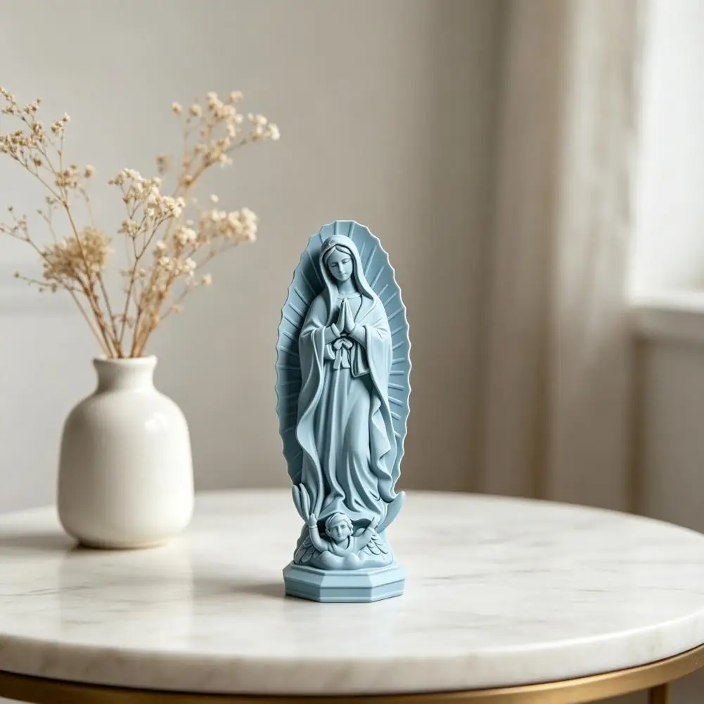 Virgin Mary Statue, Religious Resin Sculpture, Blessed Holy Mother Figurine for Catholic Home Desk Decor