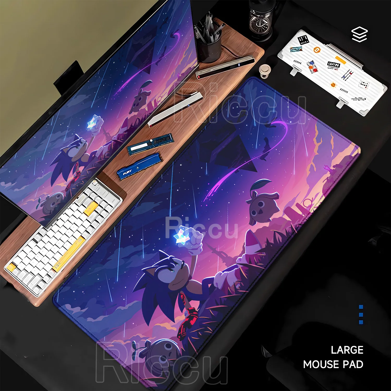S-Sonic Mauspad, rutschfest, Anime, groß, XXL, PC-Gaming, Computer-Mauspad, Tastatur, Gaming, Bürozubehör, HD-Druck, Schreibtischunterlage