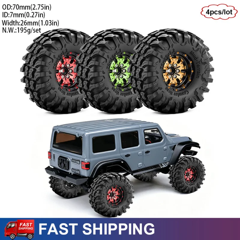4pcs 1.3 inch Metal Beadlock Wheel Rim Tire Set for 1/18 Traxxas TRX4M Bronco Defender 1/24 Axial SCX24 AX24 FCX24 Upgrade Parts