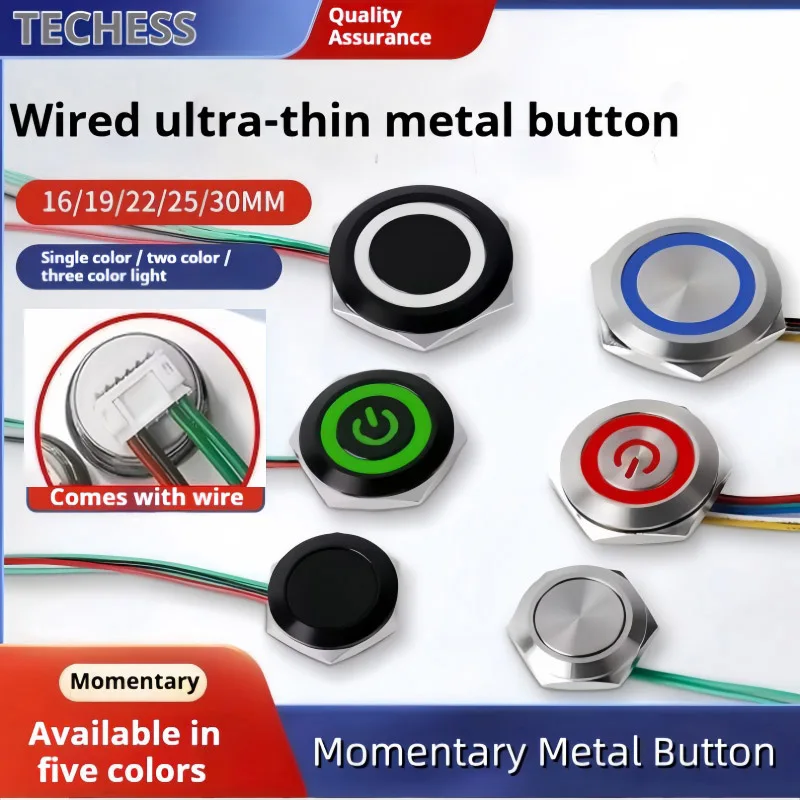 

Momentary Push Button Switch Short Stroke Mini 12/16/19/22/25/30mm Metal Power Led Light 5/12/24/220V black 1NO Stainless steel
