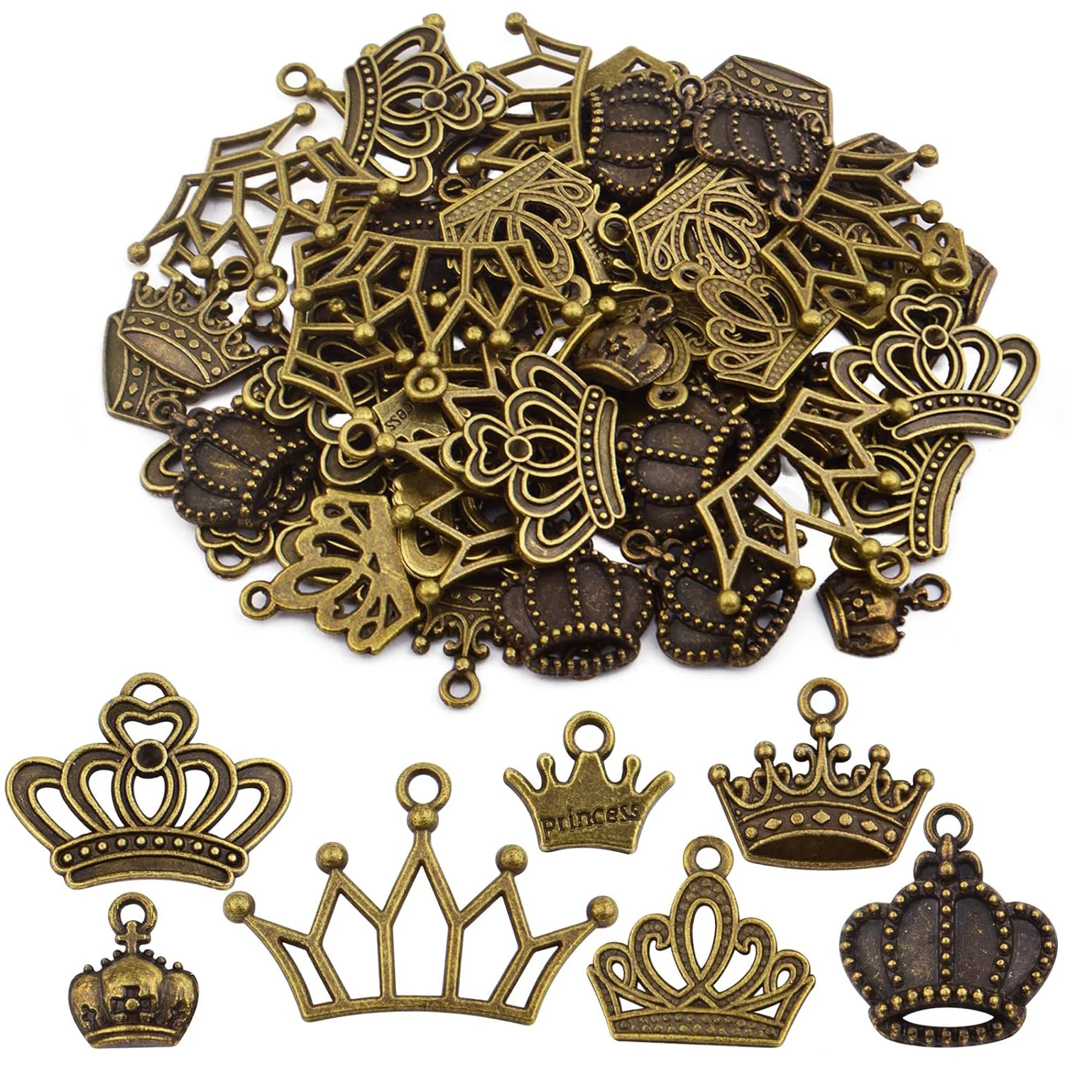 

70 шт. бронзовых подвесок-коннекторов в виде корон королей и королев, винтажные, из сплава, для самостоятельного изготовления ожерелий и браслетов