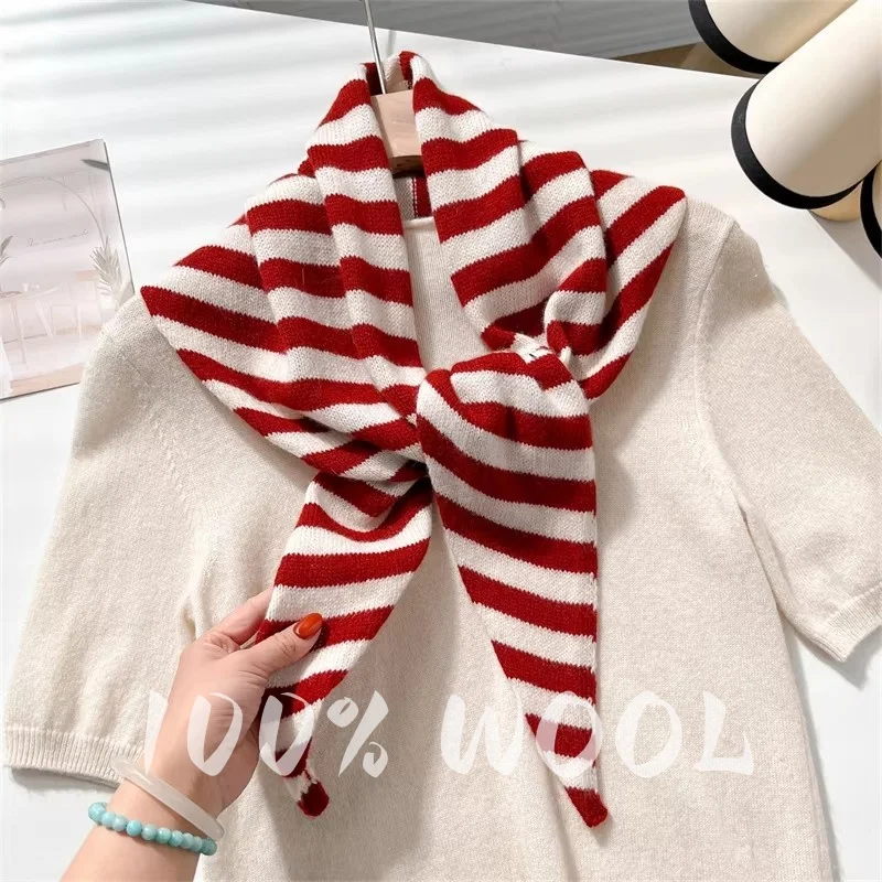 

Вязаный шарф женский, 100% шерсть, зимние теплые шарфы, яркий дизайн в полоску, утолщенная шаль, мягкий треугольный шарф из пашмины, новинка 2023 г.