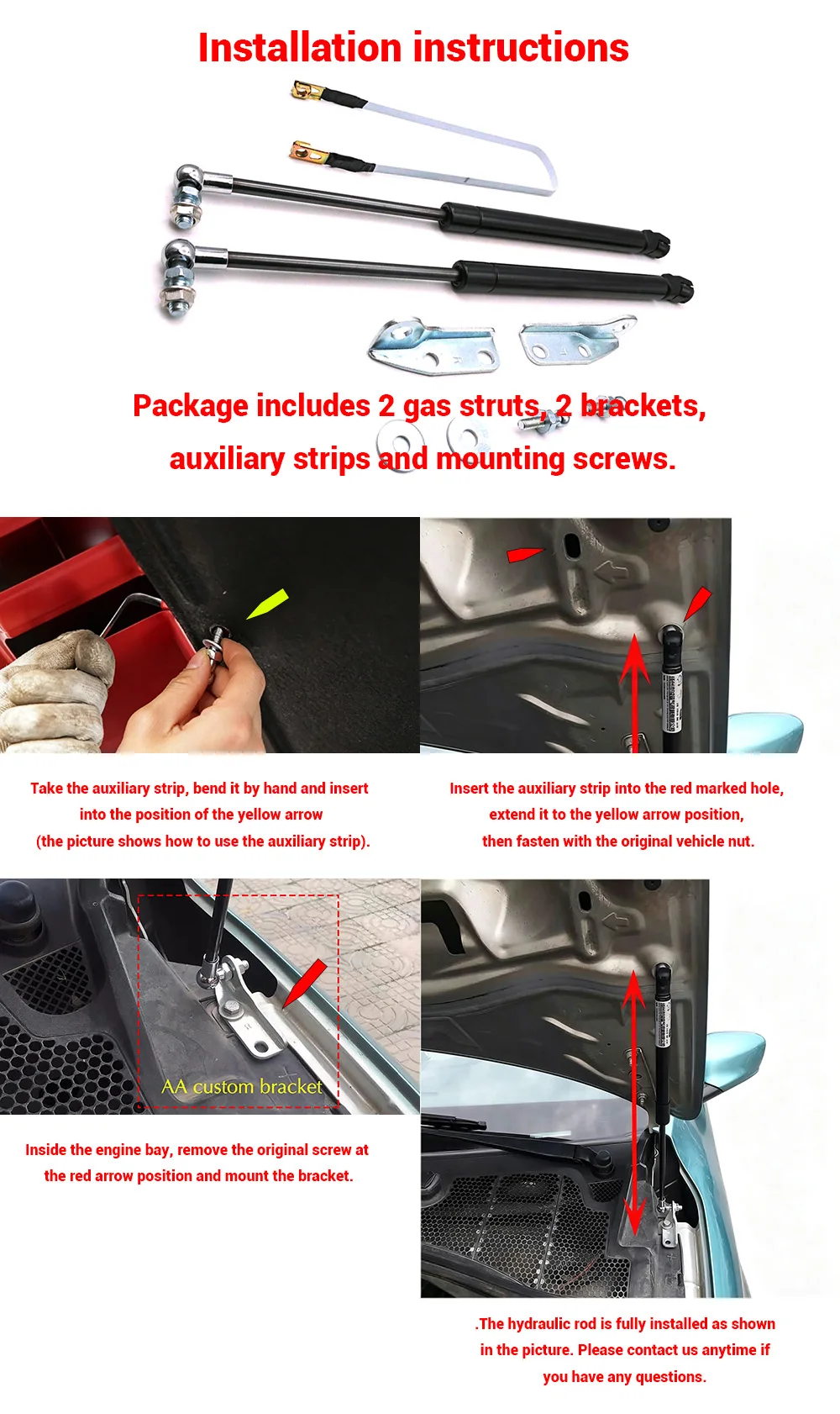 For Peugeot 301 2014-2019 Car Refit Bonnet Hood Gas Shock Lift Strut Bars Support Rod Car-styling