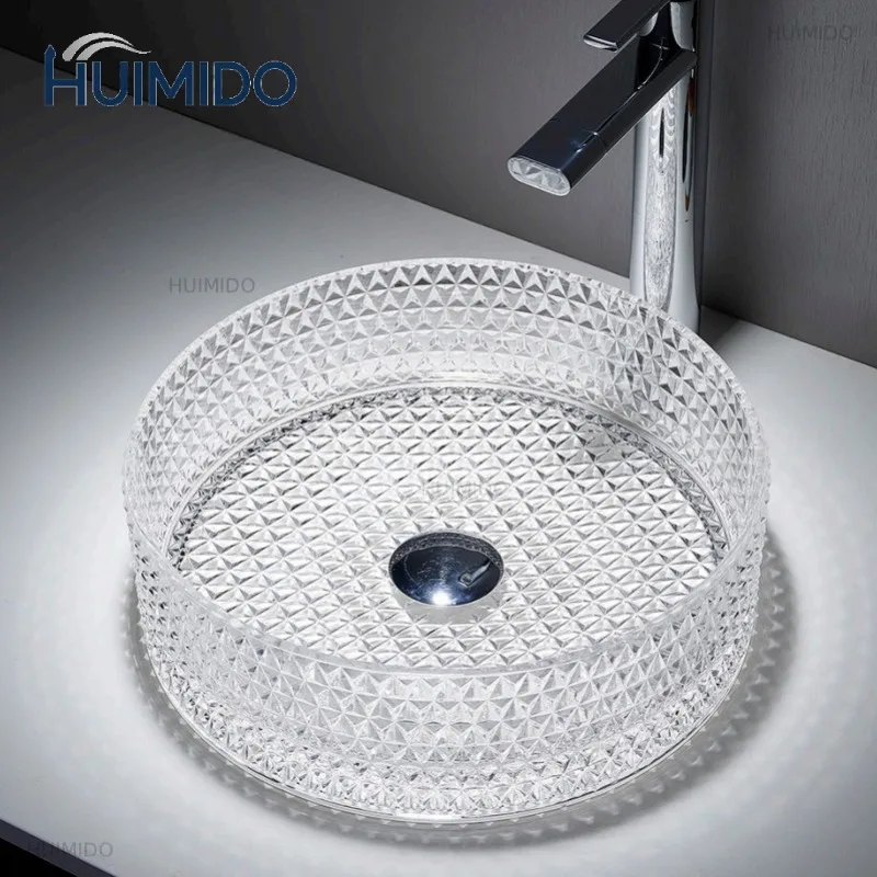 Countertop Bathroom Sinks Household Durable Beautiful Round Glass Face Basin Single Hole Practical Kitchen Bathroom Supplies
