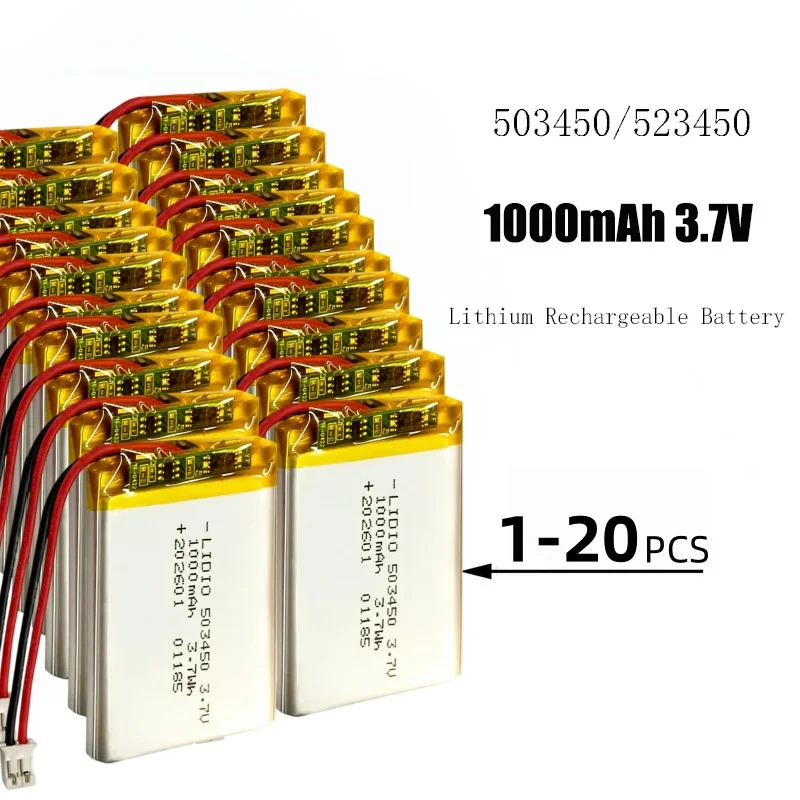 503450/523450 1000mAh 3.7V Polymer Lithium Rechargeable Battery PH2.0 Plug For PS4,Cameras,GPS,Bluetooth Speakers 3.7V batteries