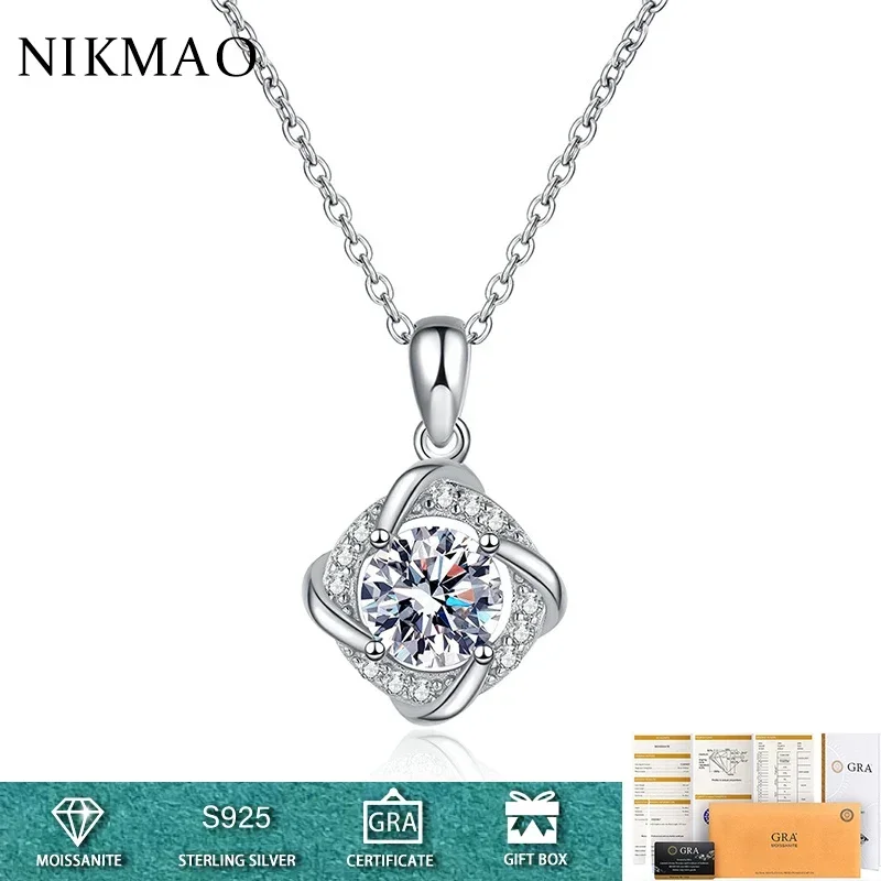 925 Sterling Silver Necklace 6.5mm D Color Moissanite Diamond Fashion Rotating Windmill Pendant Necklaces for Women Jewelry Gift