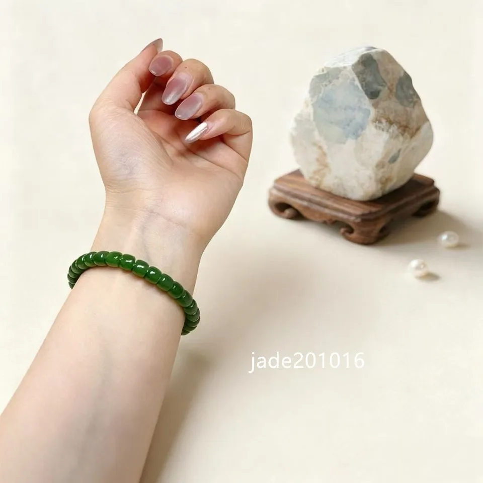 6mm Certified Natural Hotan Jade Jade Beads Green Hand String