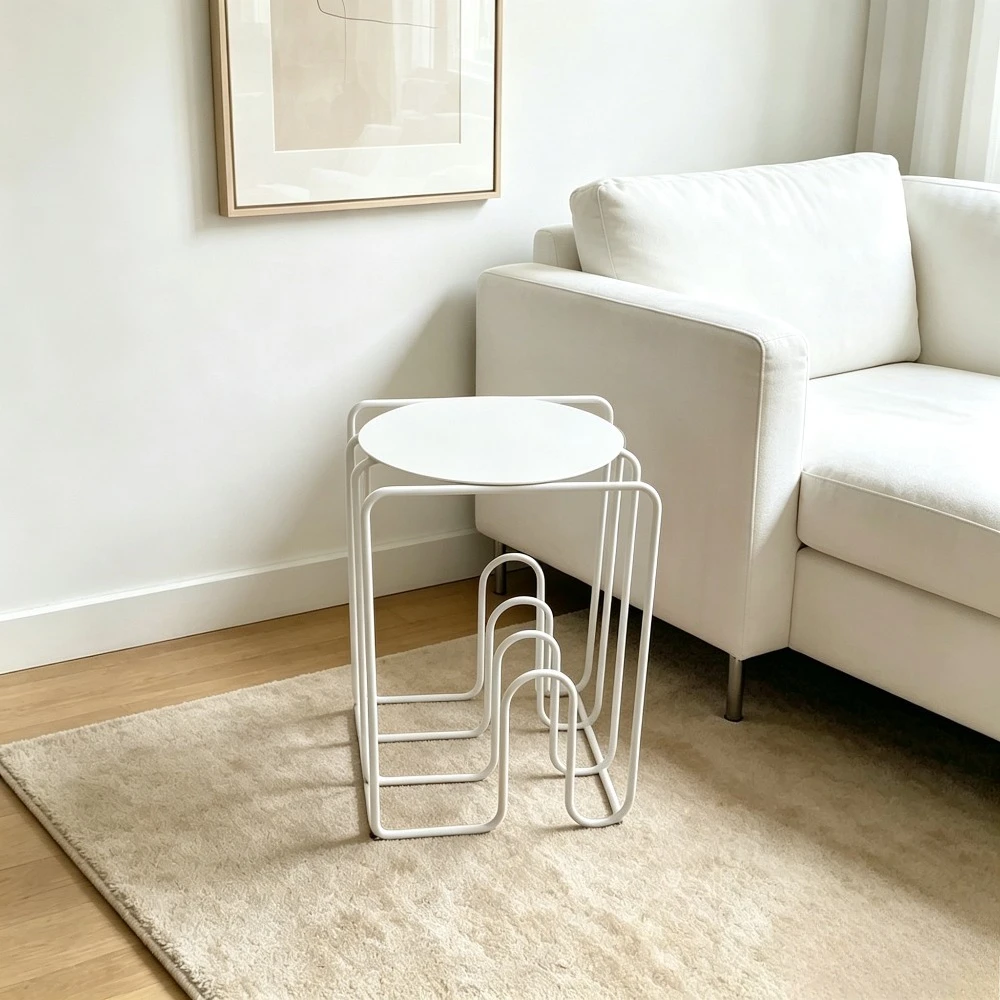 

Modern Red Metal Round Side Table, U-Shaped Frame Magazine Rack End Table, Living Room Accent Coffee Table