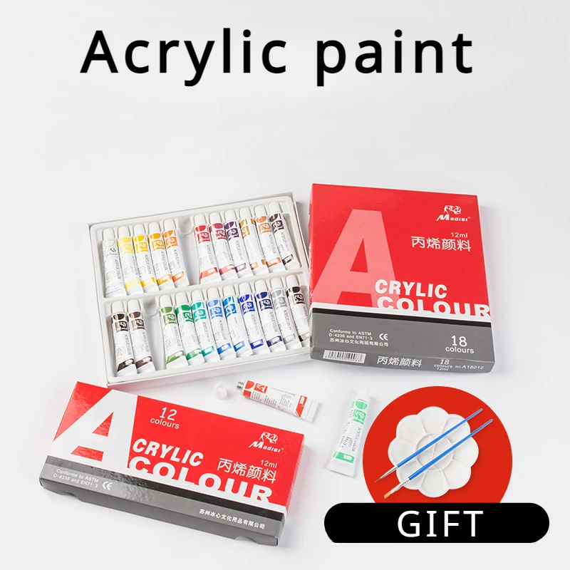 Aluminum Tube Acrylic Paint Set 12/18/24 Colors 12ml Waterproof Textile Safe Hand-painted Clothes Diy Wall Painting Eco-friendly