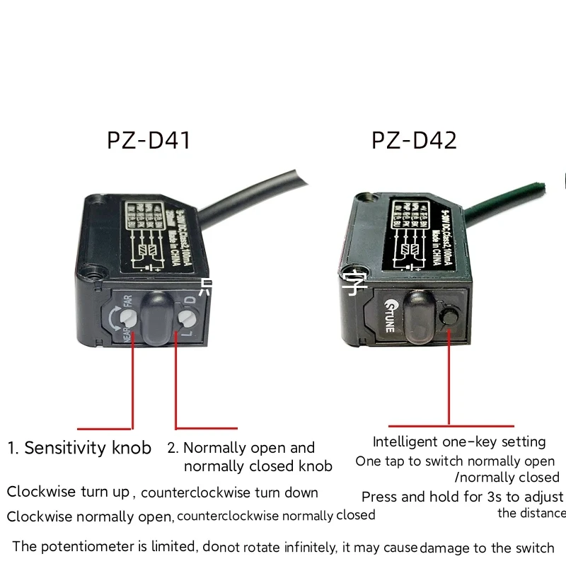 Small Laser Diffuse Reflection Photoelectric Switch PZ-D41 PZ-D42 Small Size Square Retro-reflective Sensor 5V12V24V