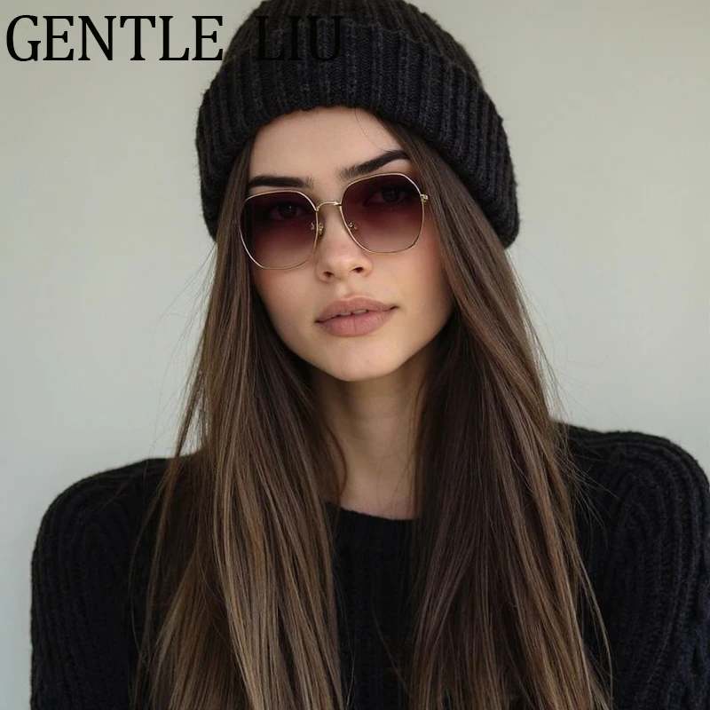 คลาสสิกกรอบแว่นตากันแดดแปดเหลี่ยมผู้หญิง 2025 Luxury ยี่ห้อ Designer กรอบแว่นตาโลหะสําหรับสุภาพสตรีแว่นตาขับรถ UV400