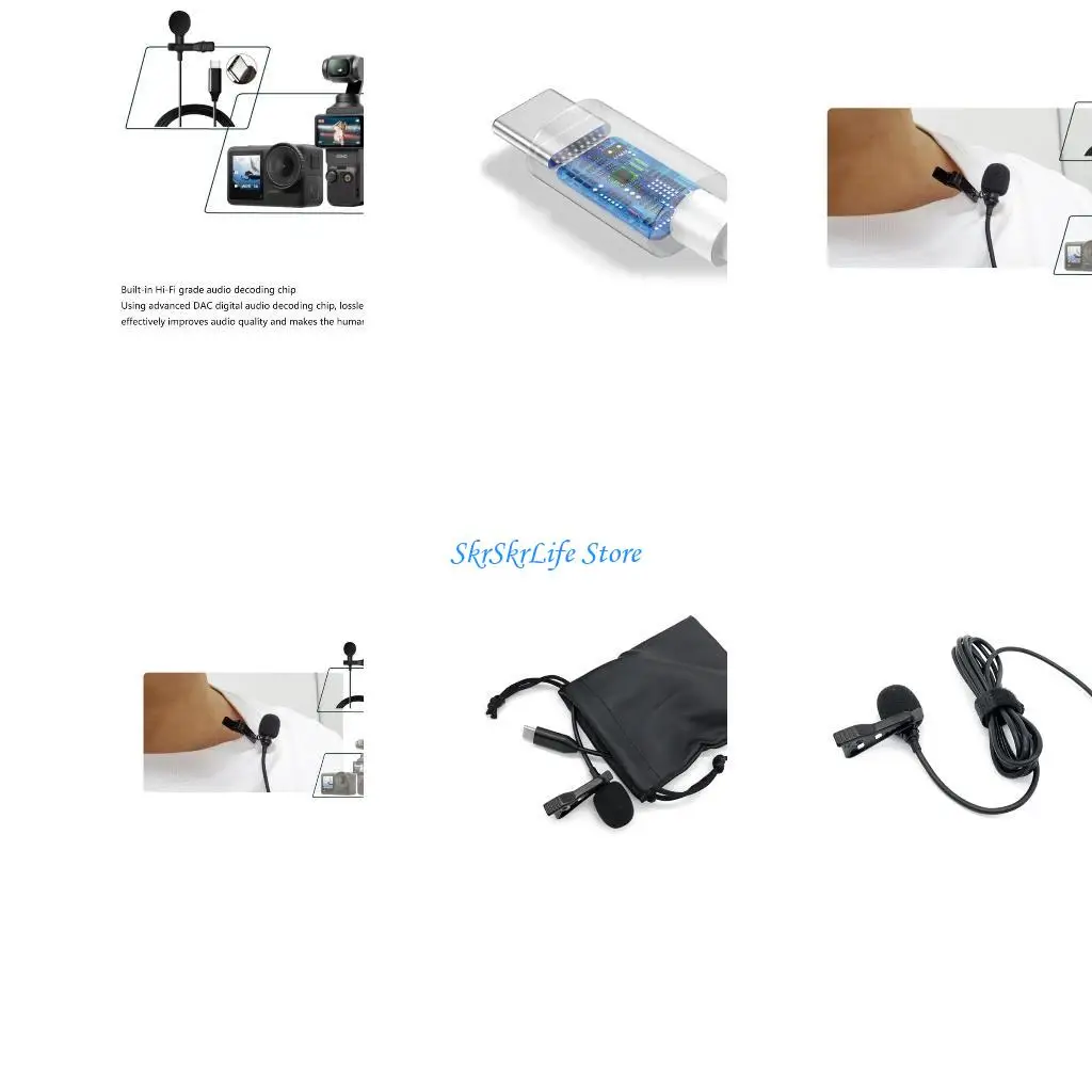 

E65E For Pocket 3/Action 4/3 Microphone Adapter Microphone with Neck Clip Lavalier Noise Reduction Camera Accessories